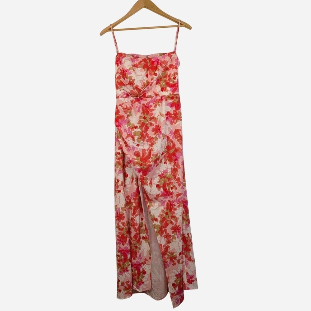 Here Comes The Sun Floral Watercolor Maxi Dress Front Slit Medium